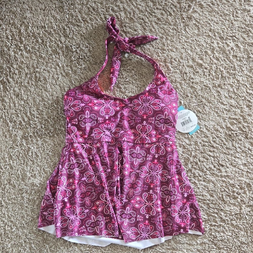 Women’s Pink Halter Tankini Top - Floral Print